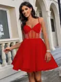 A-line V-neck Short/Mini Tulle Corset Homecoming Dress