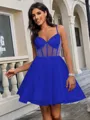 A-line V-neck Short/Mini Tulle Corset Homecoming Dress