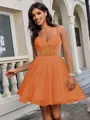 A-line V-neck Short/Mini Tulle Corset Homecoming Dress