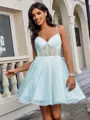A-line V-neck Short/Mini Tulle Corset Homecoming Dress