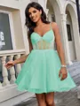 A-line V-neck Short/Mini Tulle Corset Homecoming Dress