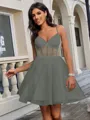 A-line V-neck Short/Mini Tulle Corset Homecoming Dress
