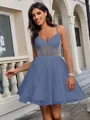 A-line V-neck Short/Mini Tulle Corset Homecoming Dress