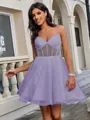 A-line V-neck Short/Mini Tulle Corset Homecoming Dress