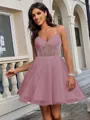 A-line V-neck Short/Mini Tulle Corset Homecoming Dress