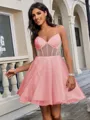 A-line V-neck Short/Mini Tulle Corset Homecoming Dress