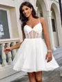 A-line V-neck Short/Mini Tulle Corset Homecoming Dress