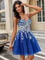 A-line V-neck Appliques Lace Short/Mini Tulle Corset Homecoming Dress