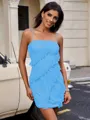 Sheath Spaghetti Straps Ruffles Short/Mini Chiffon Homecoming Dress