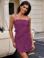 Sheath Spaghetti Straps Ruffles Short/Mini Chiffon Homecoming Dress