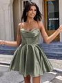 A-line Cowl Pleated Short/Mini Silk Like Satin Corset Homecoming Dress