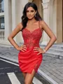 Sheath V-neck Appliques Lace Short/Mini Stretch Crepe Corset Homecoming Dress