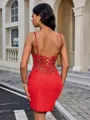 Sheath V-neck Appliques Lace Short/Mini Stretch Crepe Corset Homecoming Dress