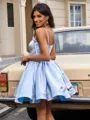 Ball-Gown Spaghetti Straps Bow Short/Mini Satin Homecoming Dress