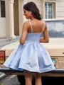 Ball-Gown Spaghetti Straps Bow Short/Mini Satin Homecoming Dress