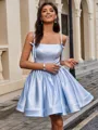 Ball-Gown Spaghetti Straps Bow Short/Mini Satin Homecoming Dress