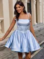 Ball-Gown Spaghetti Straps Bow Short/Mini Satin Homecoming Dress