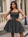 Ball-Gown Spaghetti Straps Bow Short/Mini Satin Homecoming Dress