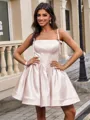 Ball-Gown Spaghetti Straps Bow Short/Mini Satin Homecoming Dress