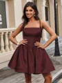 Ball-Gown Spaghetti Straps Bow Short/Mini Satin Homecoming Dress