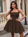 Ball-Gown Spaghetti Straps Bow Short/Mini Satin Homecoming Dress