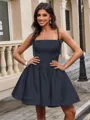 Ball-Gown Spaghetti Straps Bow Short/Mini Satin Homecoming Dress