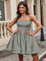 Ball-Gown Spaghetti Straps Bow Short/Mini Satin Homecoming Dress
