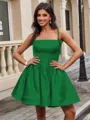 Ball-Gown Spaghetti Straps Bow Short/Mini Satin Homecoming Dress