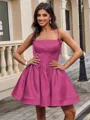 Ball-Gown Spaghetti Straps Bow Short/Mini Satin Homecoming Dress