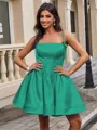 Ball-Gown Spaghetti Straps Bow Short/Mini Satin Homecoming Dress