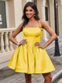Ball-Gown Spaghetti Straps Bow Short/Mini Satin Homecoming Dress