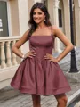 Ball-Gown Spaghetti Straps Bow Short/Mini Satin Homecoming Dress