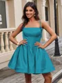 Ball-Gown Spaghetti Straps Bow Short/Mini Satin Homecoming Dress