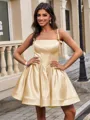 Ball-Gown Spaghetti Straps Bow Short/Mini Satin Homecoming Dress