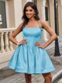 Ball-Gown Spaghetti Straps Bow Short/Mini Satin Homecoming Dress