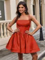 Ball-Gown Spaghetti Straps Bow Short/Mini Satin Homecoming Dress
