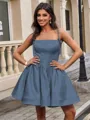Ball-Gown Spaghetti Straps Bow Short/Mini Satin Homecoming Dress
