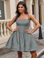 Ball-Gown Spaghetti Straps Bow Short/Mini Satin Homecoming Dress
