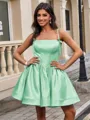 Ball-Gown Spaghetti Straps Bow Short/Mini Satin Homecoming Dress
