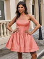 Ball-Gown Spaghetti Straps Bow Short/Mini Satin Homecoming Dress