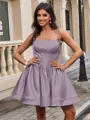 Ball-Gown Spaghetti Straps Bow Short/Mini Satin Homecoming Dress