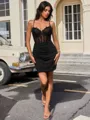 Sheath V-neck Appliques Lace Short/Mini Jersey Corset Homecoming Dress