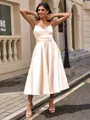 A-line Sweetheart Pleated Tea-Length Silk Like Satin Homecoming Dress