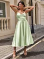 A-line Sweetheart Pleated Tea-Length Silk Like Satin Homecoming Dress
