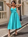 A-line Sweetheart Pleated Tea-Length Silk Like Satin Homecoming Dress