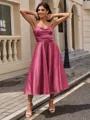 A-line Sweetheart Pleated Tea-Length Silk Like Satin Homecoming Dress