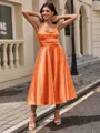 A-line Sweetheart Pleated Tea-Length Silk Like Satin Homecoming Dress