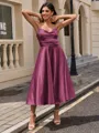 A-line Sweetheart Pleated Tea-Length Silk Like Satin Homecoming Dress