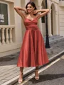 A-line Sweetheart Pleated Tea-Length Silk Like Satin Homecoming Dress