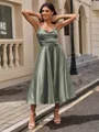 A-line Sweetheart Pleated Tea-Length Silk Like Satin Homecoming Dress
